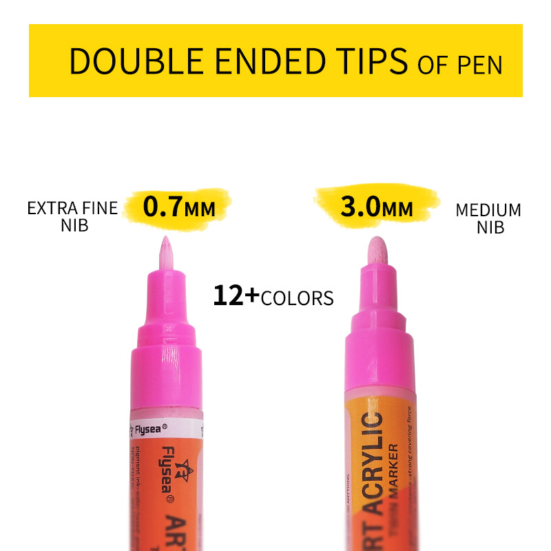 12色丙烯马克笔 彩色DIY相册涂鸦黑卡记号笔  手绘双头涂鸦笔|ms