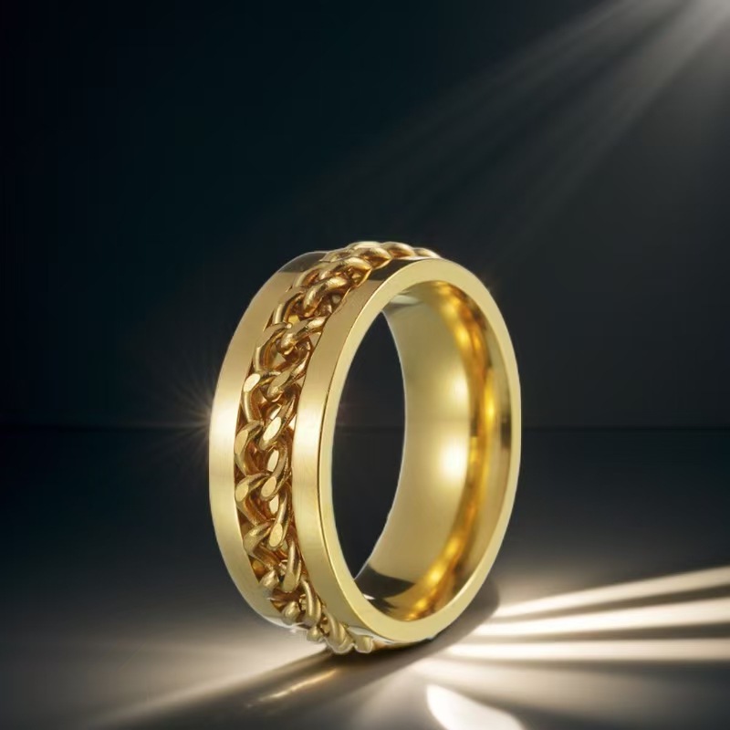 Anillo de acero inoxidable que no se desvanece ins moda masculina giratoria anillo de acero de titanio de nicho frío de los hombres liso