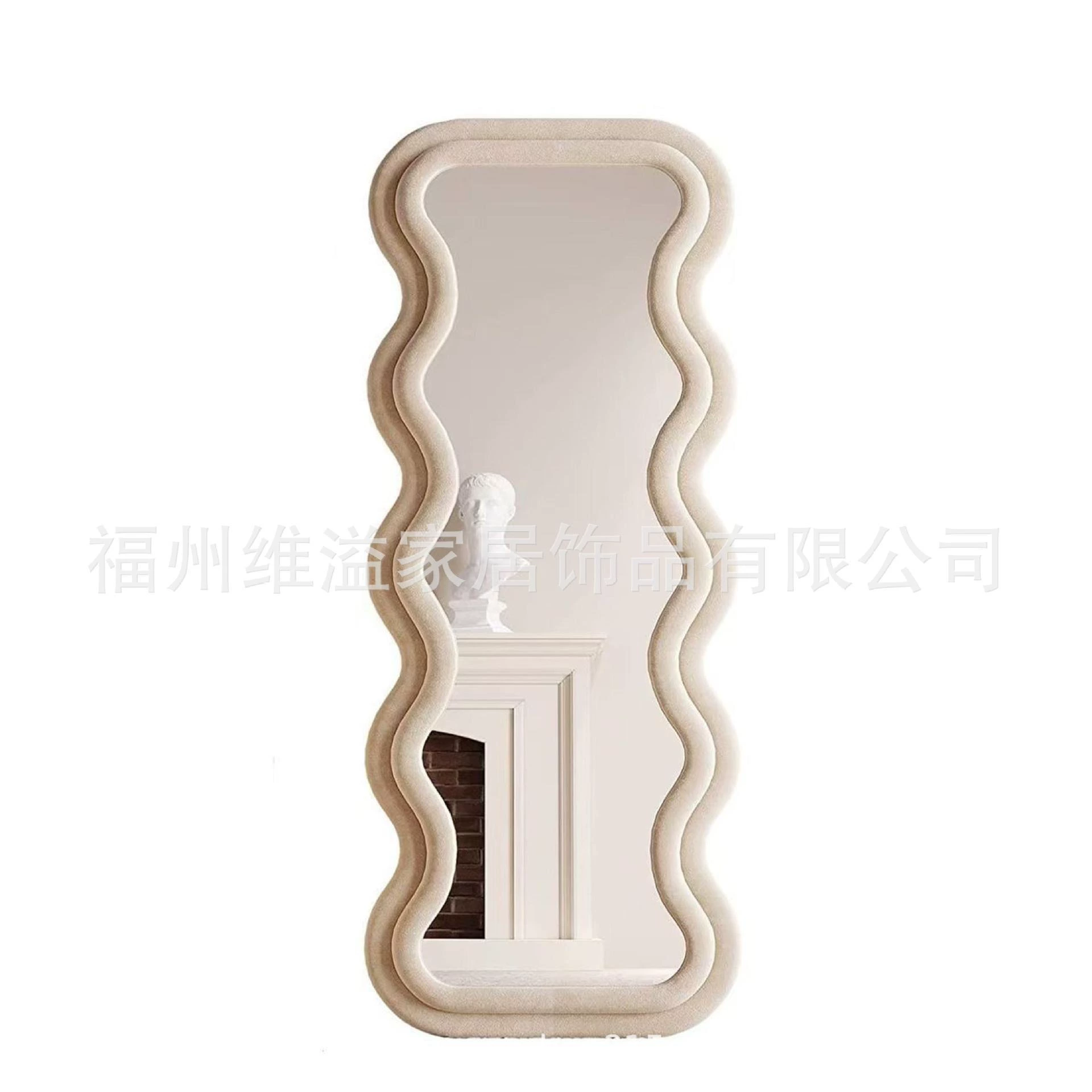 Amazon Wayfair Cross-border E-commerce Irregular Fleece Cloth Full-body Mirror Cream Style Handmade Solid Wood Frame