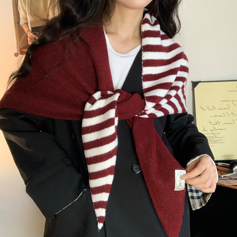 韩版羊毛混纺条纹三角巾披肩女秋冬高级感围巾百搭保暖护颈围脖潮|undefined