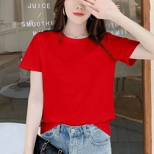 Women's Short Sleeve T-Shirt 2025 Loose Round Neck Half Sleeve T-Shirt Summer Thin Version High-End Pure Color Women's Top