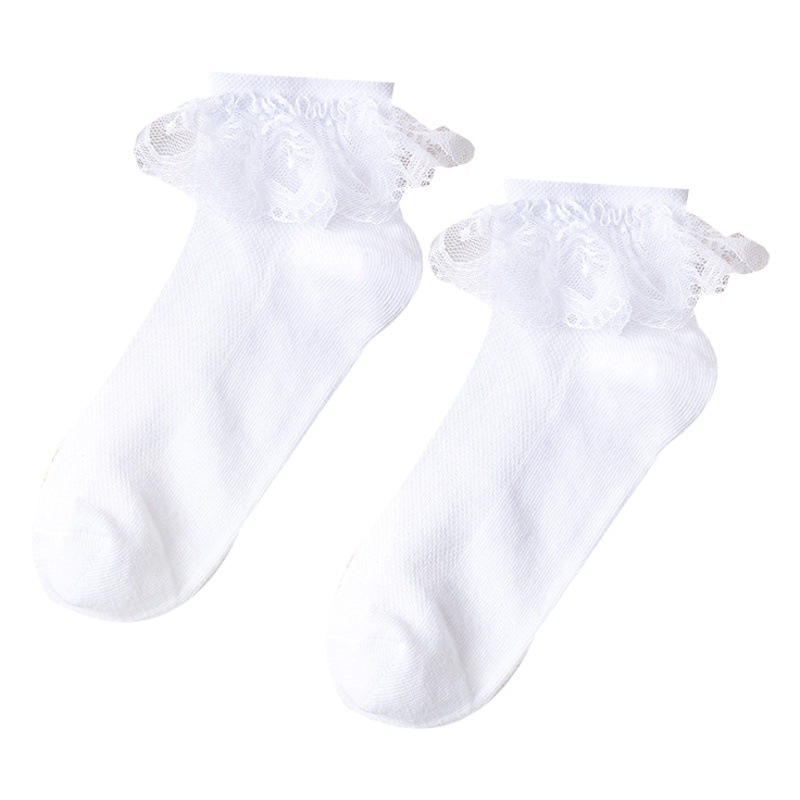 Suministro directo de fábrica Puro Blanco peinado algodón niñas calcetines encaje arco NIÑOS Calcetines de primavera y otoño corto princesa calcetines de encaje