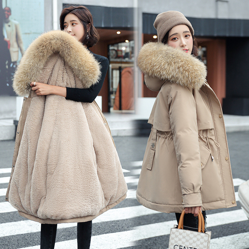 棉服女2021冬季款派克休闲中长款韩版女式保暖宽松大毛领棉衣外套