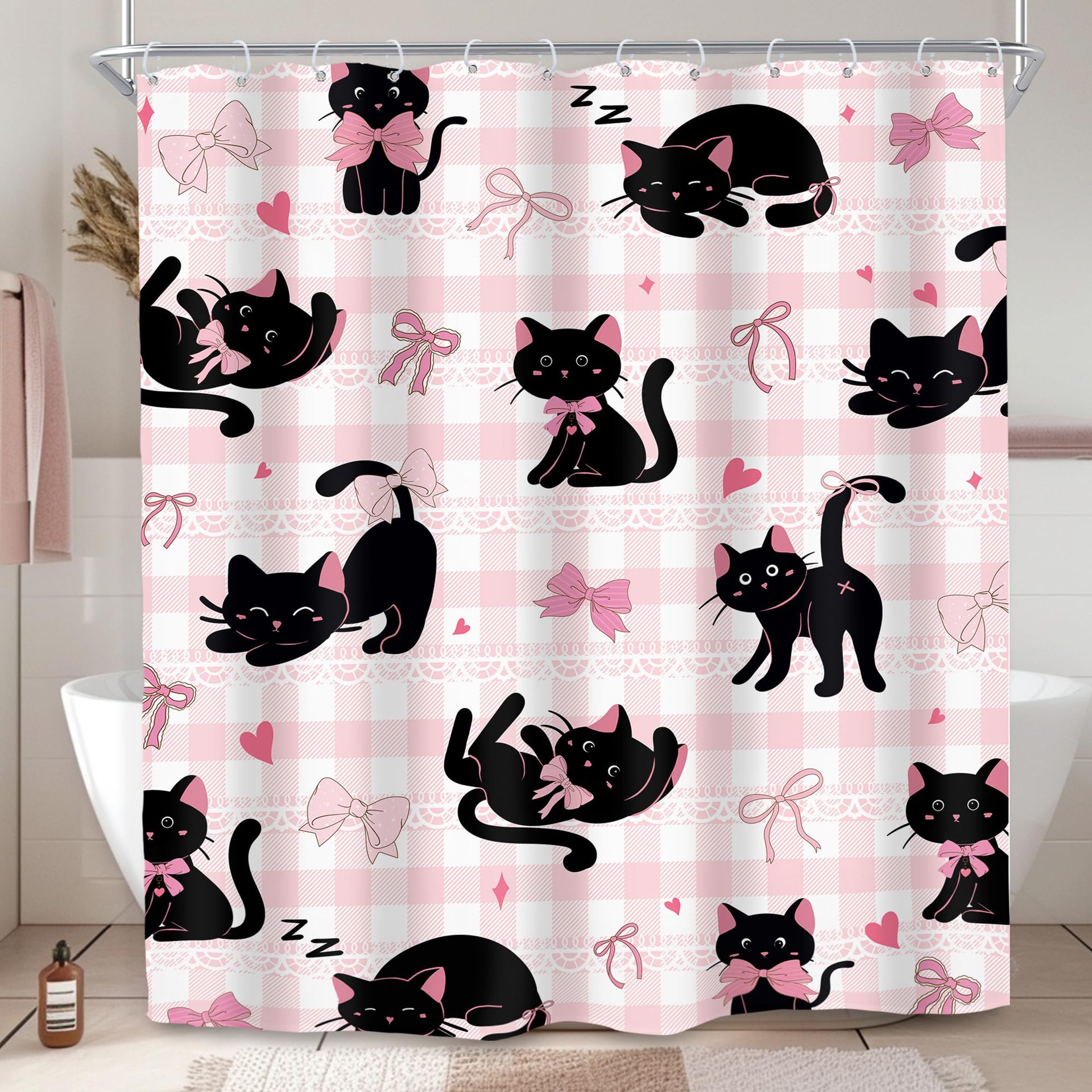 Cross-Border Shower Curtain Fun Bow Black Cat Shower Curtain Digital Printing Bathroom Toilet Waterproof and Mildew-Proof Partition Curtain