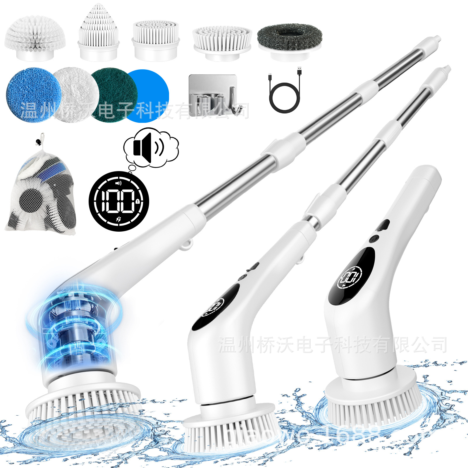Cepillo de limpieza eléctrico multifuncional Cepillo de limpieza de baño y cocina Cepillo de lavado de doble uso telescópico largo y largo del inodoro del hogar image 14