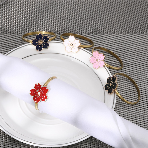 Alloy Flower Series Colorful Enamel Floral Napkin Clip, New Colorful Metal Oil Drip Napkin Ring
