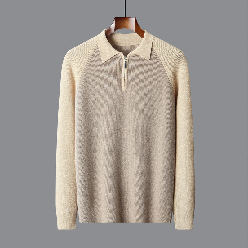 Half-Zip Sweater Men's Autum Polo Collar Inner Layering Shirt Lazy Style Top Contrast Lapel Men's Wool Sweater Half-Zip Sweater Men's Autum Polo Collar Inner Layering Shirt Lazy Style Top Contrast Lapel Men's Wool Sweater