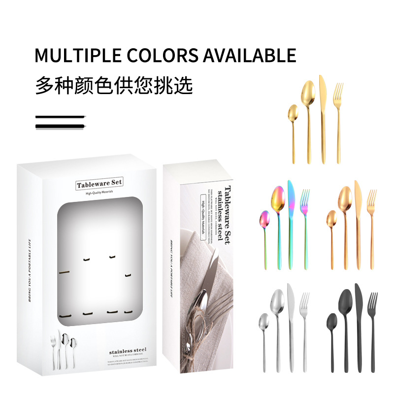 Productos transfronterizos de acero inoxidable cuchillo y tenedor cuchara set 16 / 24 piezas set redondeada engrosado cuchillo y tenedor cuchara set de filete