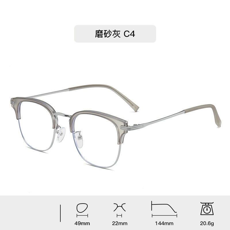 Moda de metal para hombres marcos de gafas comerciales lujosos anti-luz azul gafas de miopía TR90 con espejos de luz