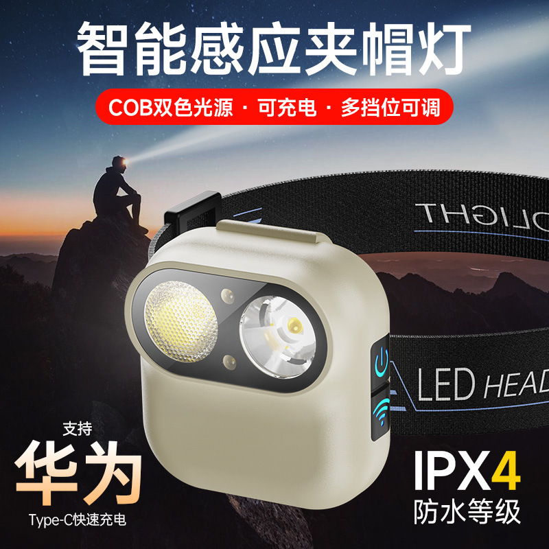 New Led Headlight Portable Strong Light Outdoor Camping Sensor Headlight Type-C Charging Long Battery Life Waterproof