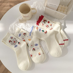 可愛襪子女新款小紅帽卡通中筒襪精梳棉吸汗學院風長筒襪白色襪子