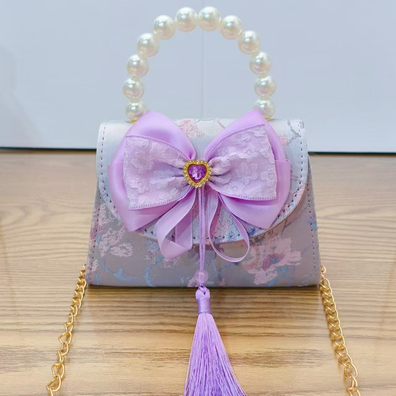 Bolsas de perlas de niñas lindas bolsas de arco de niñas antiguas bolsas de ropa antigua princesa para niños mochila inclinada