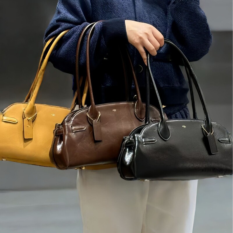 Koujia Empire Carryall 34 High-Quality Oil Wax Leather Baguette Armpit Bag Satchel Shoulder Bag Bowling Bag