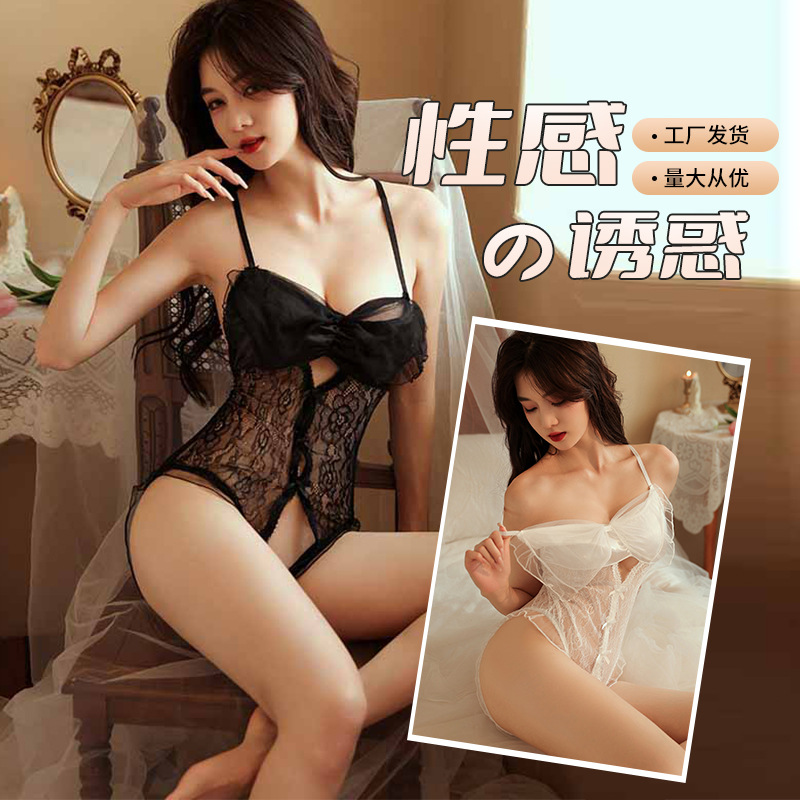 차오 무 새로운 섹시한 여성 파자마 레이스 무료 슬링 보우 점프 수트 프랑스 스타일 퓨어 핫 핫 세트