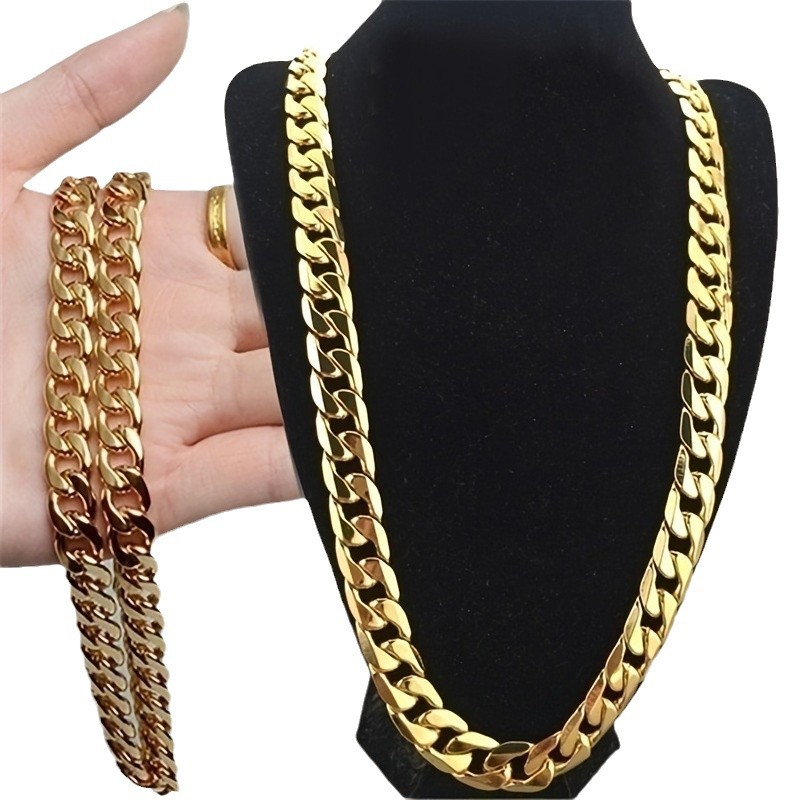jewelry fashion new gold necklace plated gold men's 6MM sideways necklace_voghion.com
