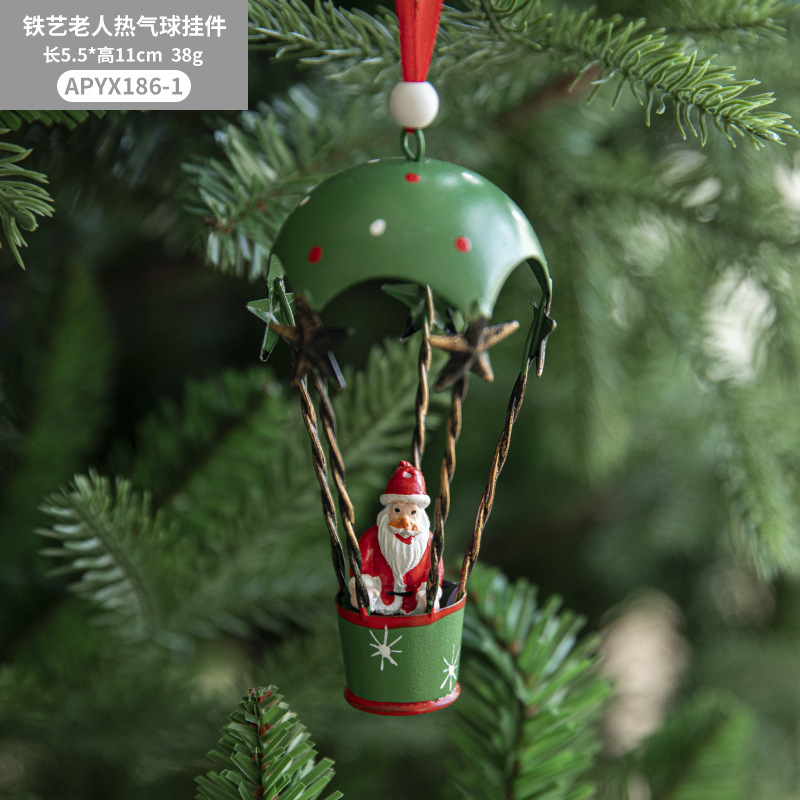 Transfronterizo nuevo hierro pintado de Navidad globo de aire caliente árbol de Navidad alce muñeco de nieve Santa Claus decoración pequeño colgante