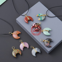 Natural Crystal Moon Hand-woven Gold Wire Pendant Energy Health Gemstone Necklace Original Accessory Gift for Girls