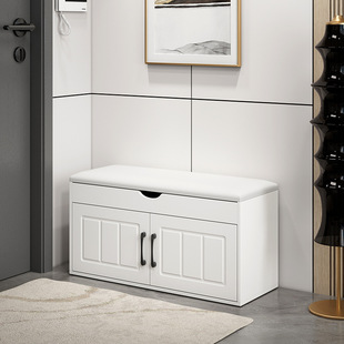 Shoe-Changing Bench for Home Entrance, Shoe Cabinet and Seat Integrated, Modern Shoe Rack-Style Soft Cushion Shoe-Wearing Bench, Entryway Bench
