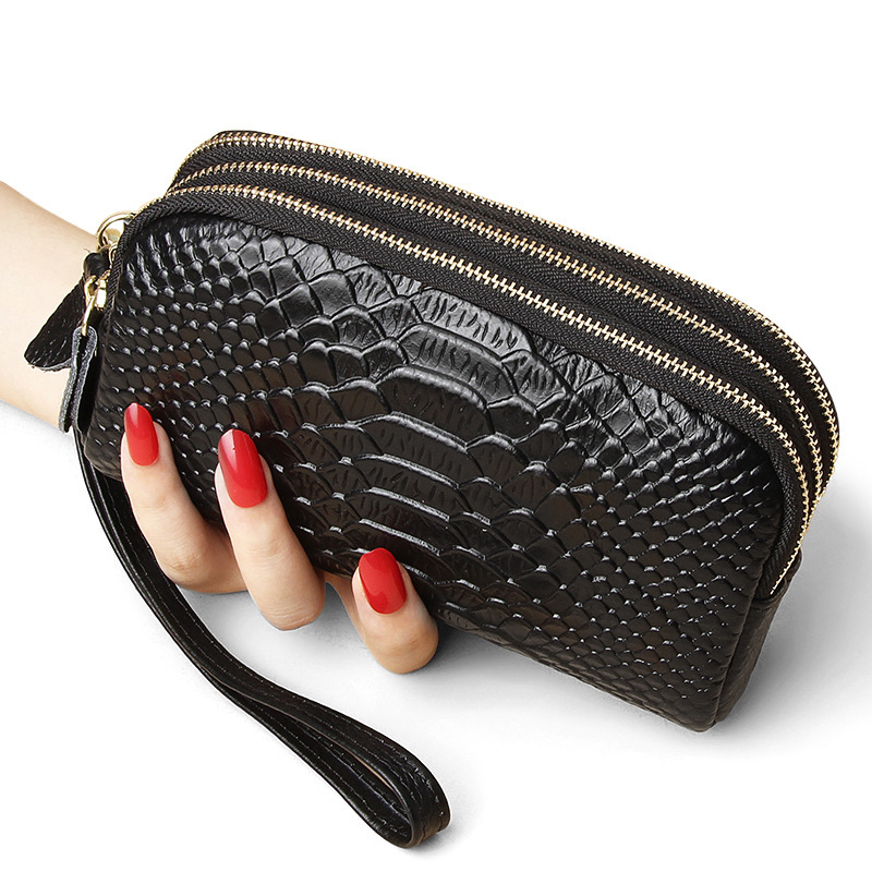 Clutch Bag Women's High-end Small Bag Genuine Leather Fashionable Snake Pattern Three Zipper Large Capacity Clutch Bag Long Wallet for Women