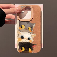 秋冬可爱小猫咪适用苹果16promax手机壳iPhone15毛绒14翻毛皮13软