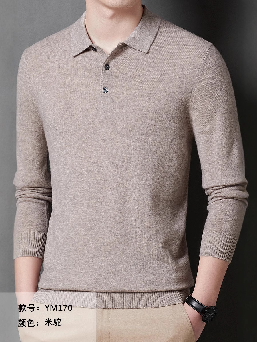 濮院ウールセーター メンズ 秋冬新作セーター メンズ ラペル ビジネス メンズウェア ポロ襟ニットセーター メンズ YM170