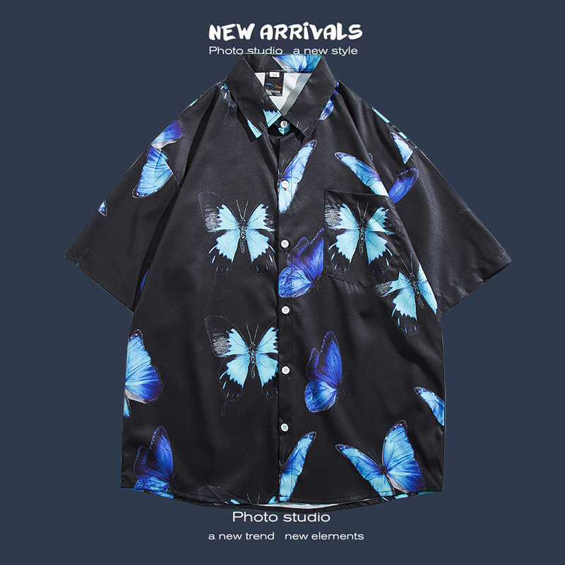 Camisa floral de manga corta Estilo de Hong Kong estilo retro de vetiver Estilo coreano moda guapo camisa de hombres y mujeres de moda y top de hadas