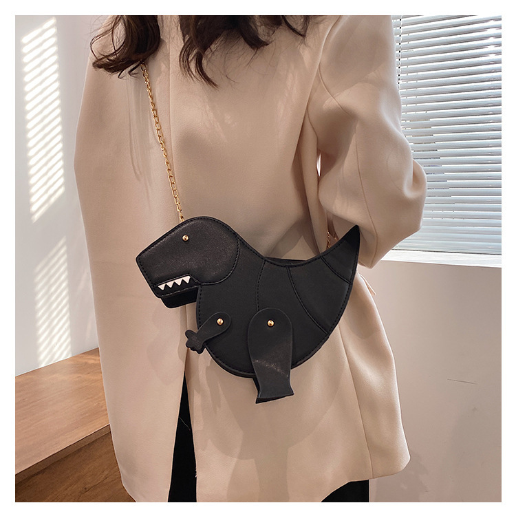 Color Blocking Pattern Cute Artificial Leather Splicing Soft Surface Zipper Dinosaur Shape Green Black Pink Shoulder Bags display picture 1