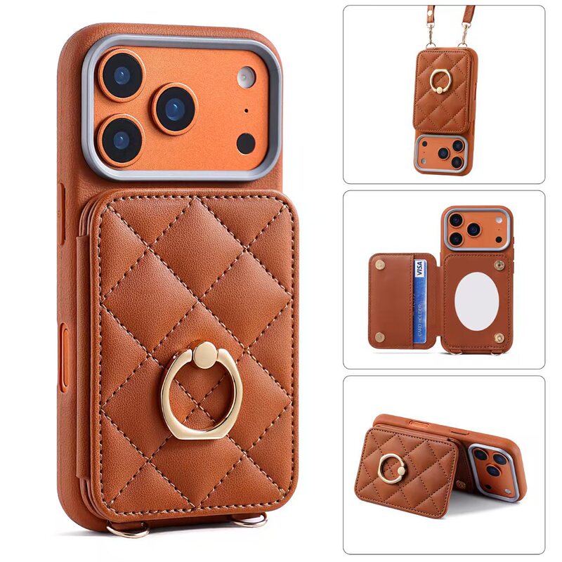 Foreign trade model suitable for Apple 17Pro Max, ring holder card case for iPhone 16 with makeup mirror, diamond-patterned phone leather case Foreign trade model suitable for Apple 17Pro Max, ring holder card case for iPhone 16 with makeup mirror, diamond-patterned phone leather case