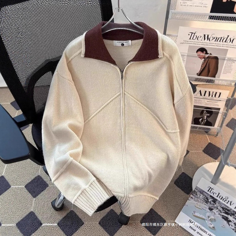 Cardigan Sweater Jacket Men's Spring and Autumn Outdoor Casual Stand-Up Collar Jacket Winter Composite Polar Fleece Top Men's Style