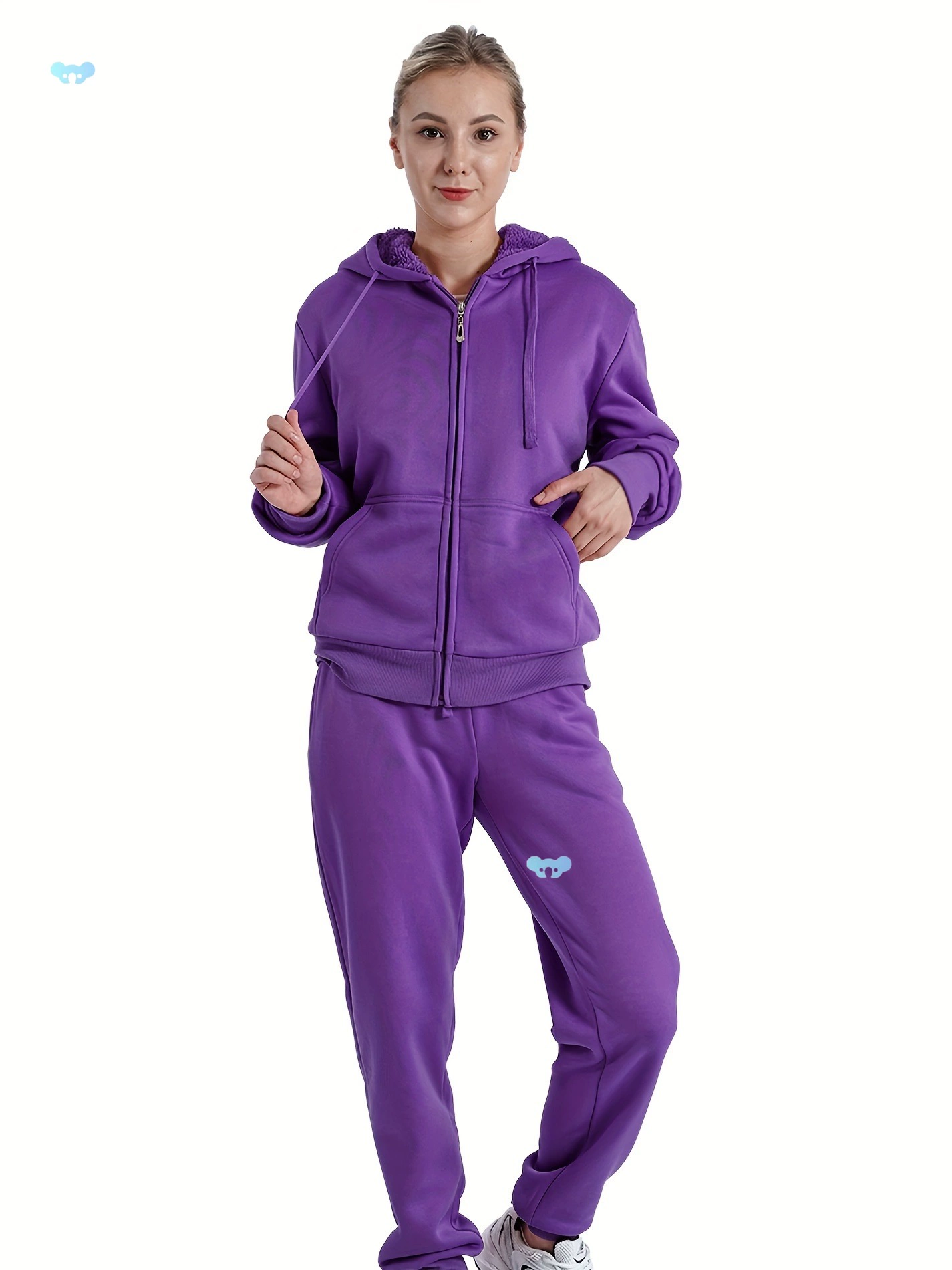 Женская однотонная спортивная одежда из 2 предметов с капюшоном на молнии через границу