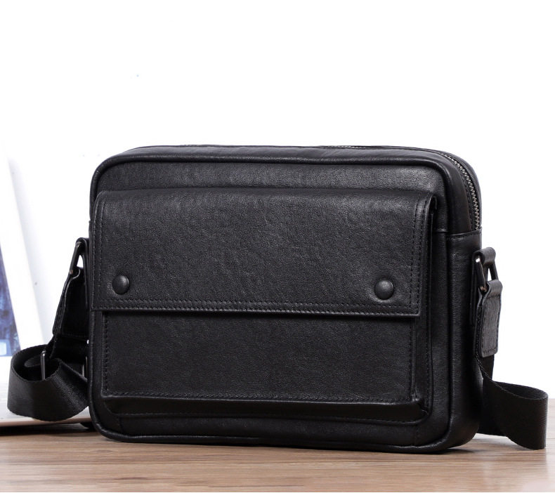 Túi đeo chéo nam da bò thật kiểu ngang cỡ nhỏ 29×11×17 cm — Màu đen chi tiết 21