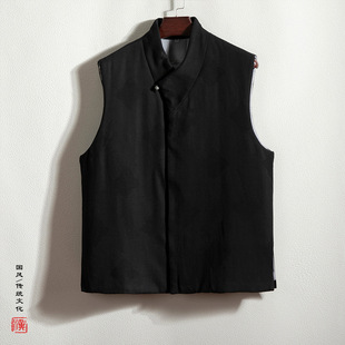 2024 Autumn and Winter New Chinese Style Men's Cotton Linen Linen Jacquard Men's Retro Fashionable Hanfu Collar Cotton Vest