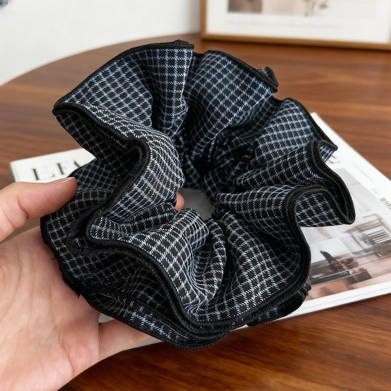 160 темно-синяя резинка для волос в клетку 15см