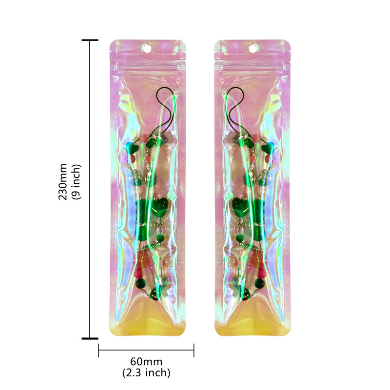 Bolso sellado de tira larga con orificio colgante, bolsa sellada hermética de yin y yang translúcida con láser grueso, cable de datos de joyería, bolsa de embalaje de cepillo de maquillaje