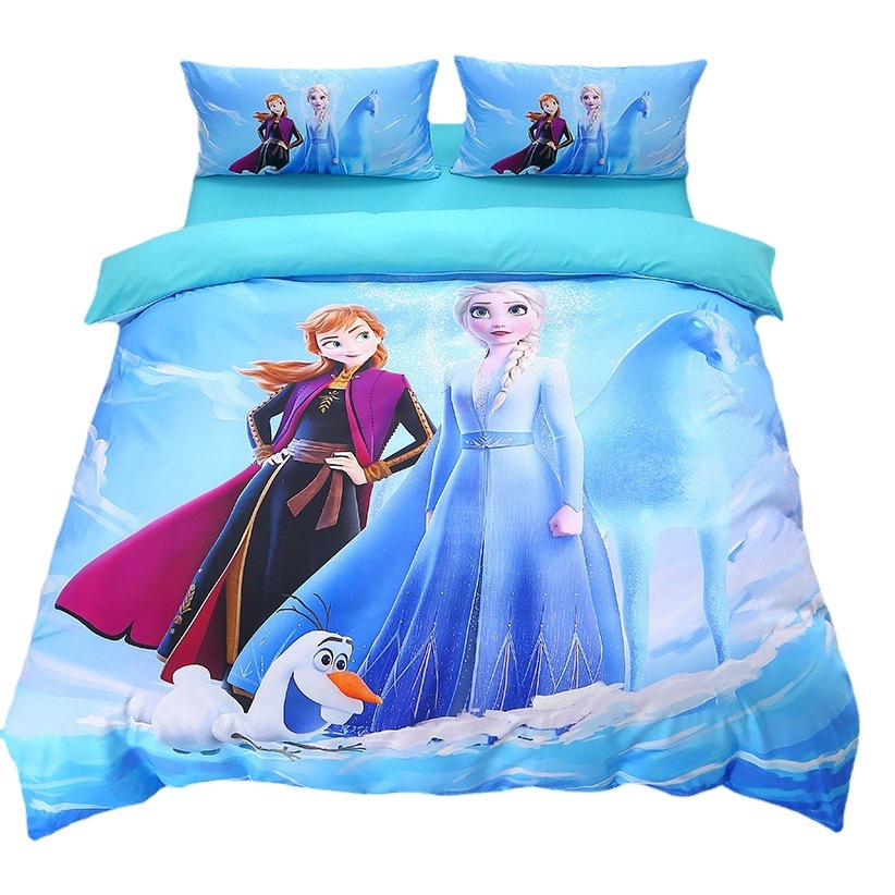 2024 nuevo traje de cuatro piezas de dibujos animados de Frozen princesa Aisha funda de edredón sábana ropa de cama para niños traje de tres piezas