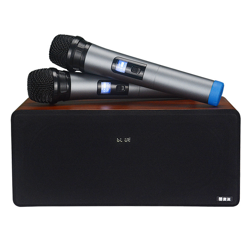テレビカラオケホーム ktv Bluetooth オーディオワイヤレスマイクプロジェクターハイパワー木製スピーカーデュアルマイク付き|undefined