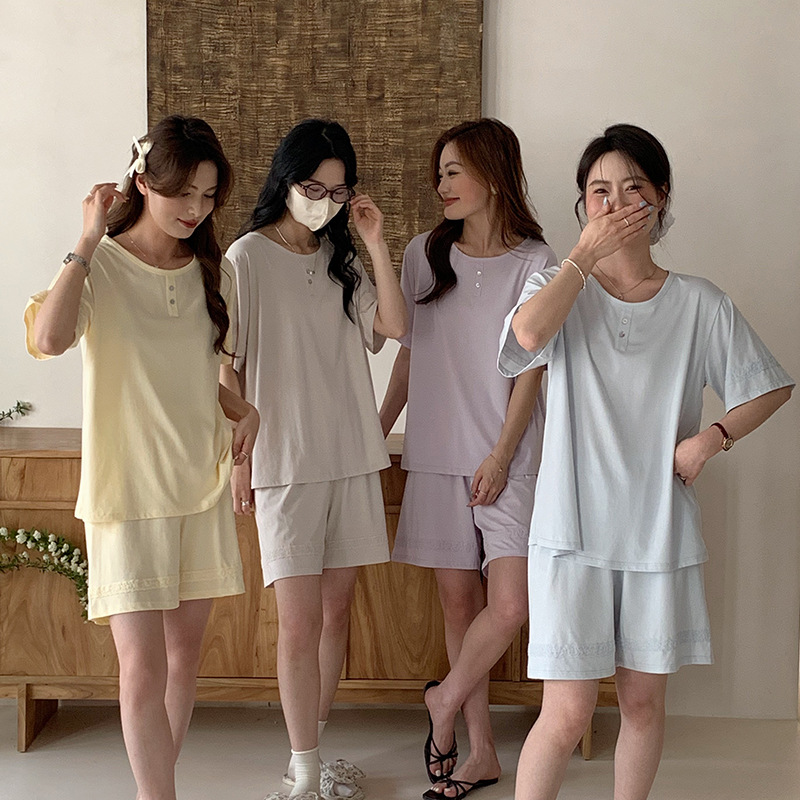 여름 여성을 위한 모리오 섬 실크 잠옷, 새로운 스타일의 반팔 고급 홈웨어, 야외에서 착용 가능, 시원하고 얇은 투피스 세트