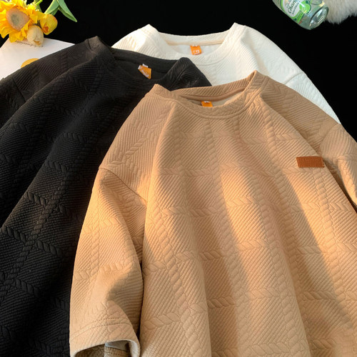 Chic Print Heavyweight Short-Sleeve T-Shirt for Men - Trendy Loose Top, Summer 2025 New Arrival, Five-Button Cuff