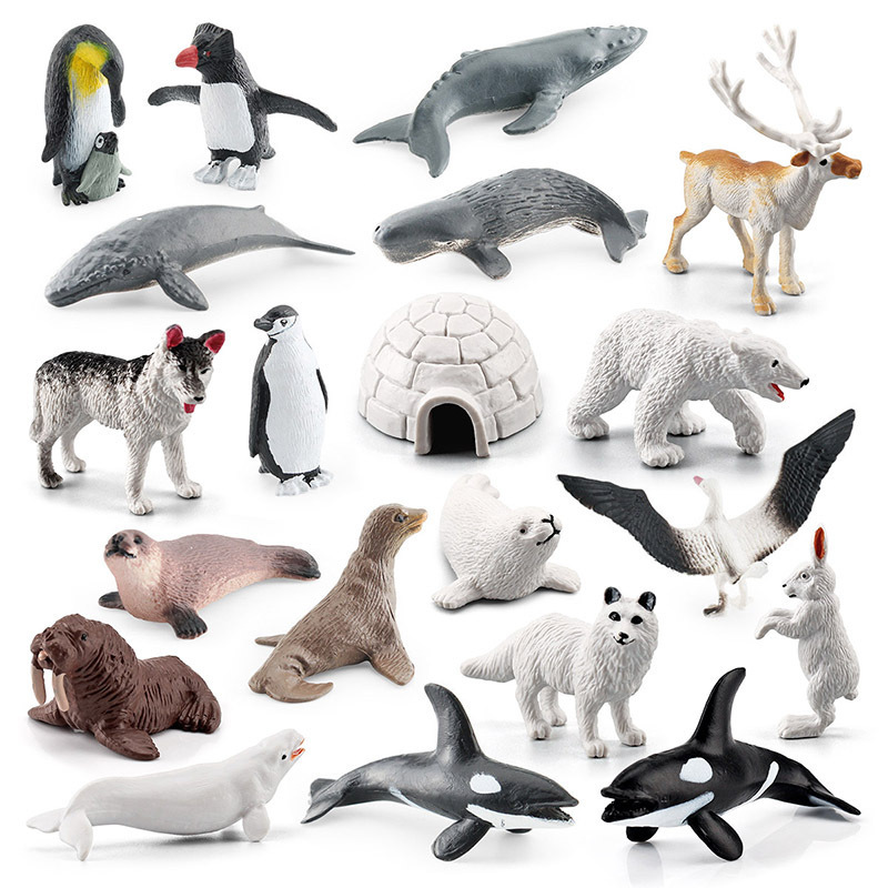 Simulación transfronteriza mini polar animal pingüino Reno ballena tiburón iglú modelo animal escritorio adornos estáticos