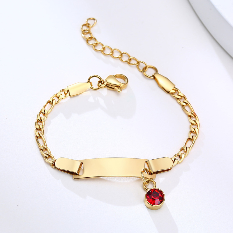 Women's and Kidsren's Twelve Birthstone Stainless Steel Bracelet Curved Brand European and American Style Fashion Jewelry Can Be Engraved Women's and Kidsren's Twelve Birthstone Stainless Steel Bracelet Curved Brand European and American Style Fashion Jewelry Can Be Engraved