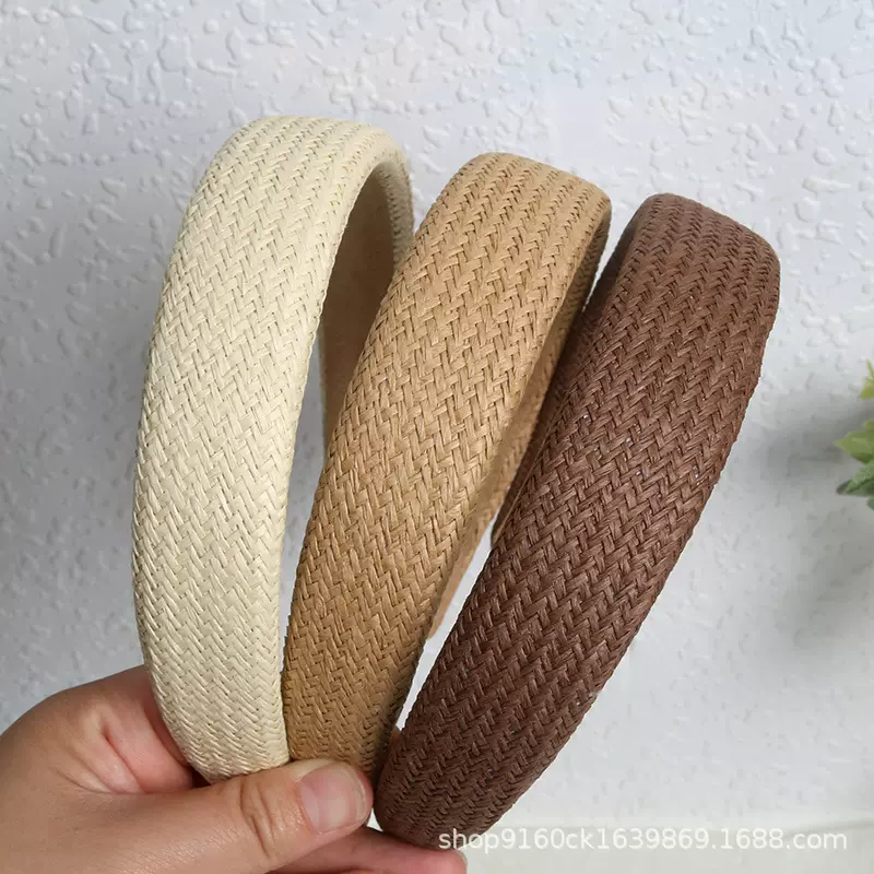 韩版宽版编织发箍夏季清新草编头箍简约度假风压发卡头扣发饰批发
