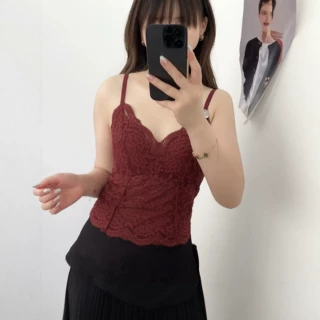 秋季新款蕾丝美背吊带女带胸垫修身内搭外穿辣妹风打底上衣65588