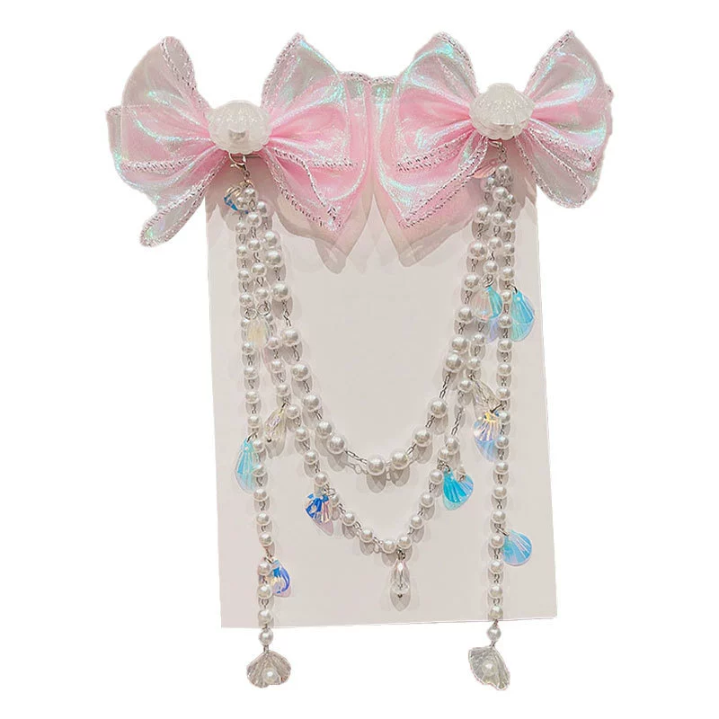 Детский ханфу из жемчуга для принцессы, аксессуар для волос с бантом, заколка с кисточками