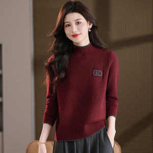 新款加厚圆领女毛衣冬天保暖洋气妈妈宽松针织打底衫年轻款上衣女，女装针织衫/毛衣，妃慕昵服饰