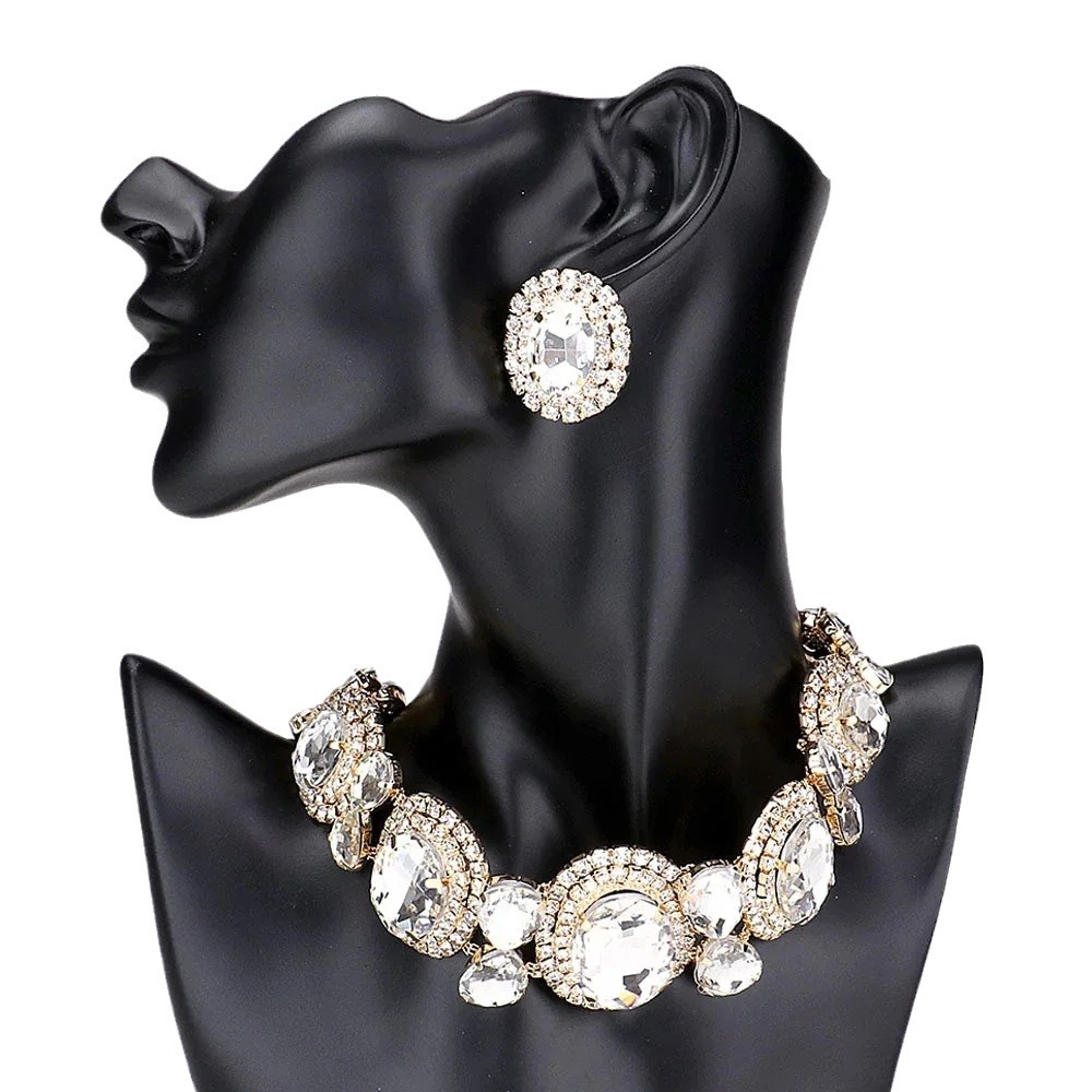 Conjunto de joyería redonda de venta caliente europeo y americano collar de diamantes de imitación exagerado aretes simples accesorios de vestido Jewelry Set