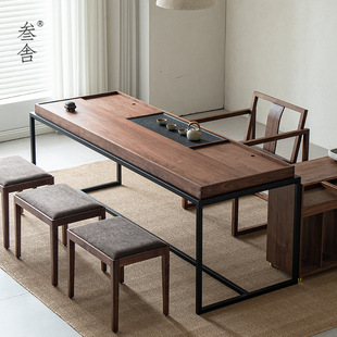 Sanshe New Chinese Tea Table North American Black Walnut Solid Wooden Balcony Zen Long Bar Table Tea Storage Tea Table