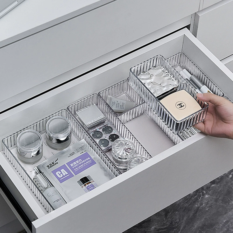 Desktop storage box acrylic transparent drawer with removable dividers for cosmetics and classification