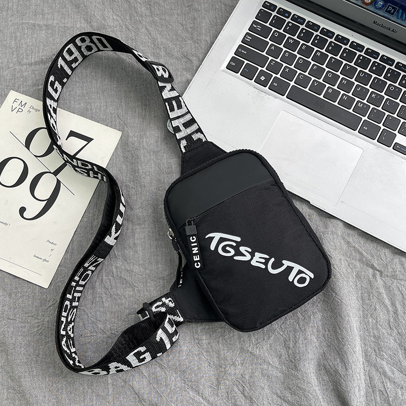 Personalidad de nuevo bolso de pecho de moda de nylon de hombre y mujer bolso deportivo ligero, bolso de hombro para teléfonos móviles impresos de música para niños