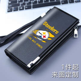 跨境拉链长款男士钱包个性化图片彩印男休闲手拿包父亲节钱包