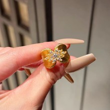 中古Vintage宫廷金色戒指重工镶钻宽面拉丝食指戒轻奢老钱风指戒